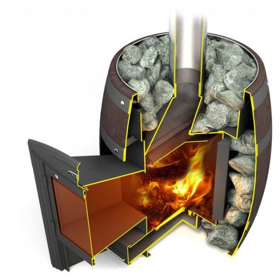 Печь банная  Вариата Баррель Inox Витра (палисандр) купить в Магия Огня